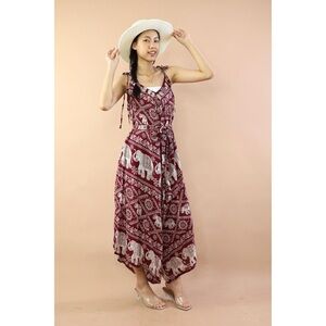 Elephant scarf jumpsuit asymmetrical tie strap one size bohemian